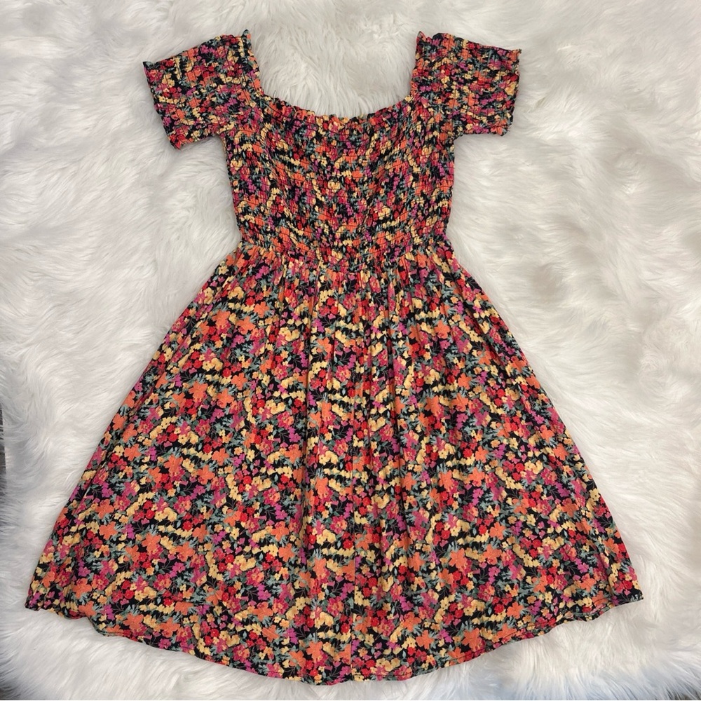 Rewind Smocked Rayon Floral Square Neck Short  Sundress Size XS